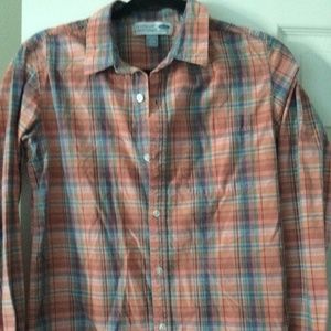 Old navy orange and blue plaid button down